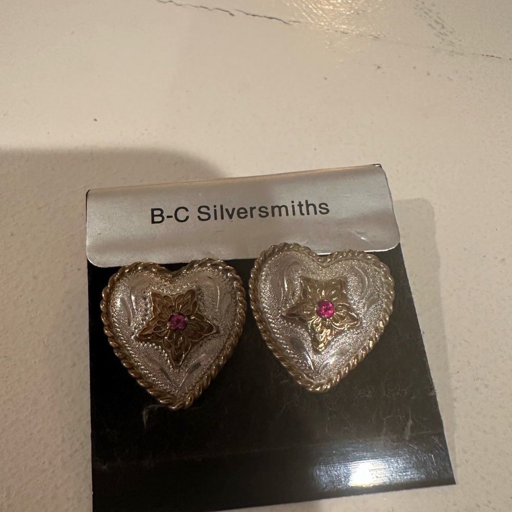 Sterling Western Heart Earrings & Leather Bracelet